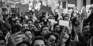 crowd of people black and white photo