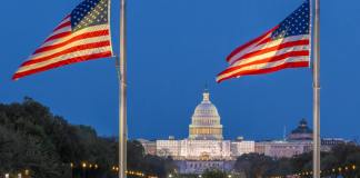 united states flag and white house